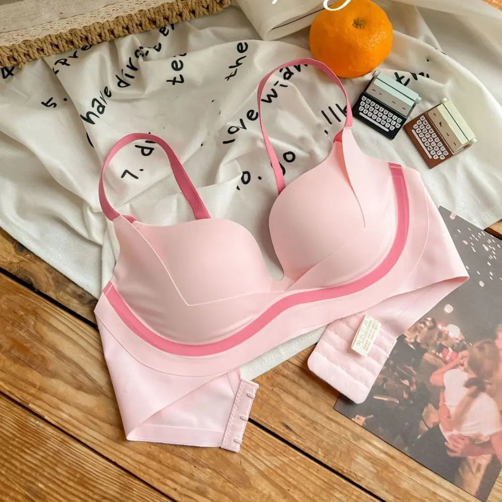 Sujetador ajustado inalámbrico con escote en V profundo, sujetador sin costuras a prueba de golpes para mujer, lencería antiflacidez, ropa interior push-up para niñas