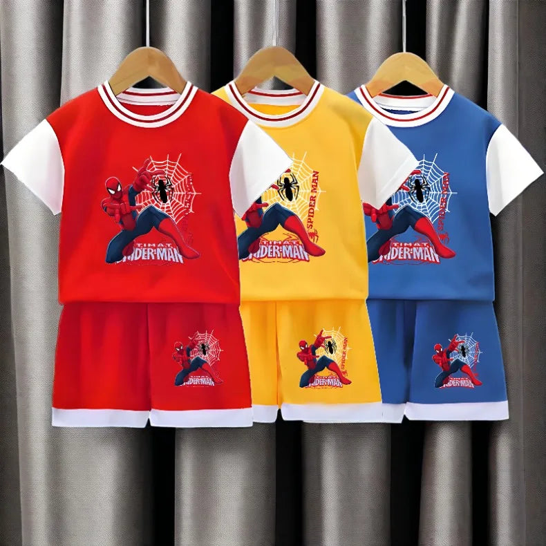Conjuntos de ropa de baloncesto transpirable de secado rápido para niños, camiseta de Anime Spiderman, pantalones cortos, traje de 2 uds, trajes para niños, verano