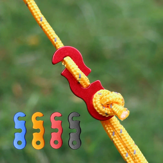 10 Uds. Hebillas de cuerda para tienda de campaña, aleación de aluminio, tapón de cuerda de viento para acampar al aire libre, toldo Wigwam, hebilla de seguridad ajustable