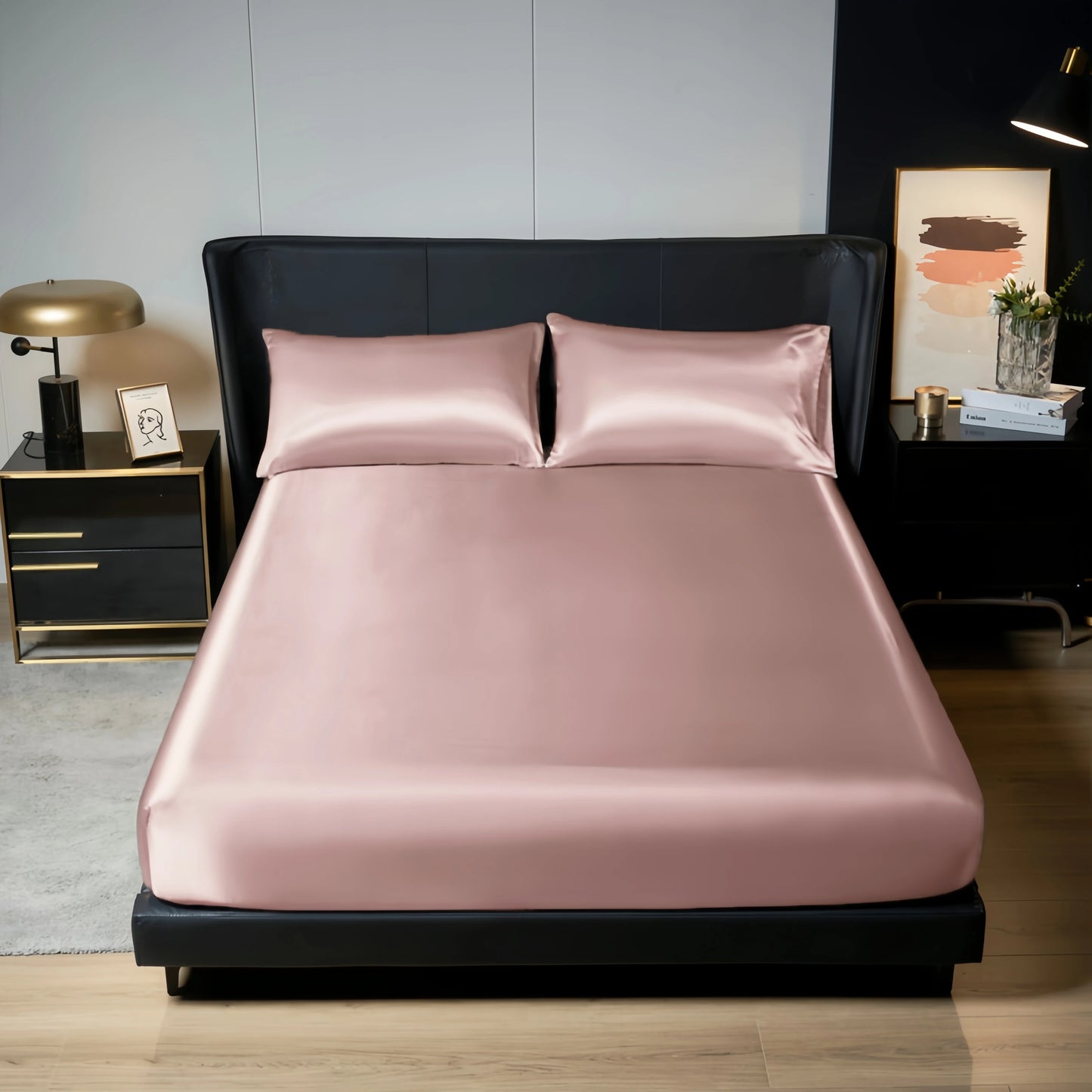 UPzo 100% poliéster 1 Uds. Sábana bajera con superficie satinada (sin funda de almohada) banda elástica alrededor de la funda de colchón sábana para cama King