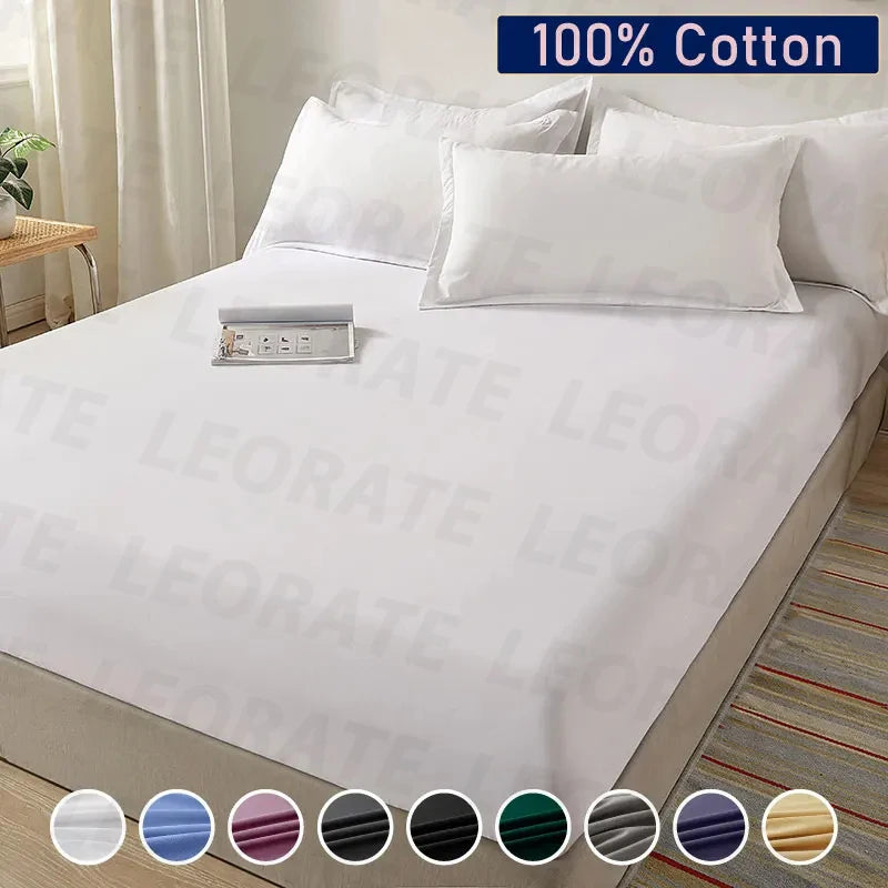 Sábana bajera 100% de algodón con banda elástica, Funda de colchón de Color sólido para cama individual doble King Queen 140/150/160/180x200