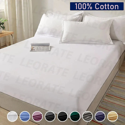 Sábana bajera 100% de algodón con banda elástica, Funda de colchón de Color sólido para cama individual doble King Queen 140/150/160/180x200