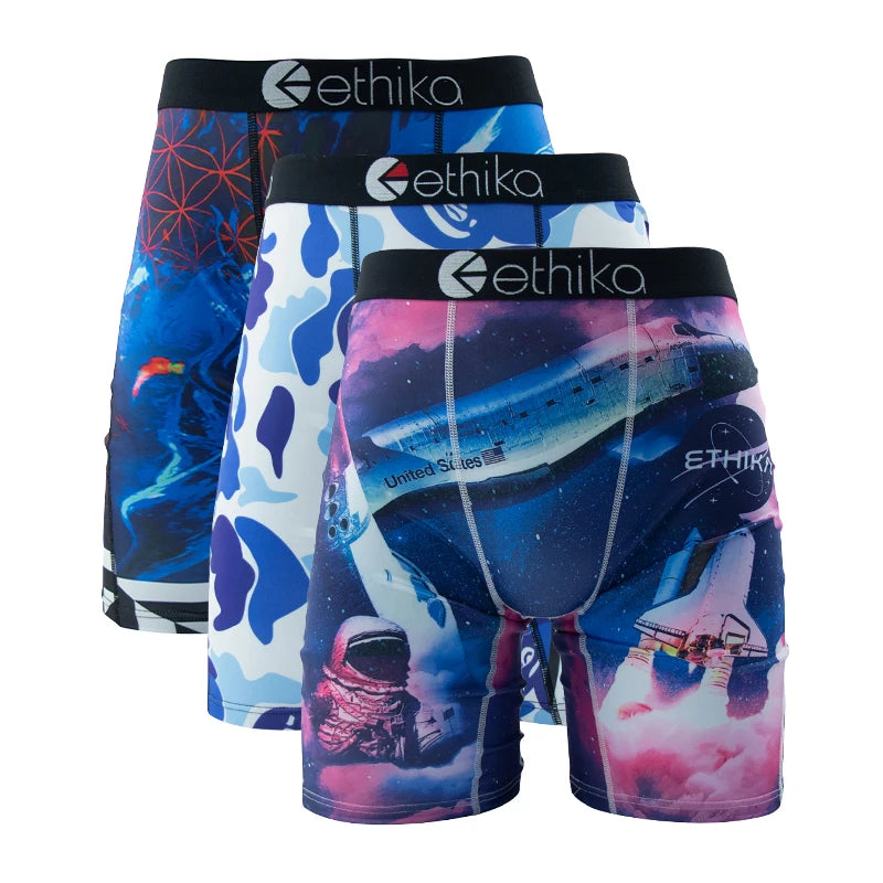 ETHIKA, 3 uds., ropa interior Sexy para hombre, Boxers, calzoncillos transpirables para hombre, calzoncillos de talla grande S-3XL, bañadores para hombre, bragas para hombre, lencería, calzoncillos Boxer