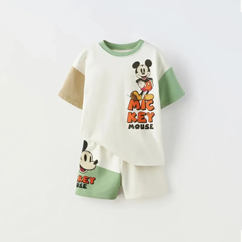 Conjunto de 2 piezas de ropa de Mickey para niños, traje de manga corta para niños, chándal de moda Popular, Disney, nuevo estilo, Verano