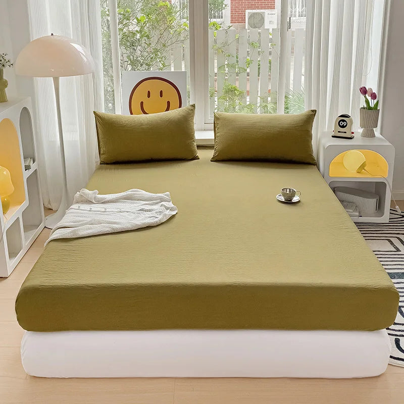 Sábana bajera de algodón lavada con bandas elásticas, funda de colchón ajustable antideslizante para cama doble King Queen 90x200 150x200 180