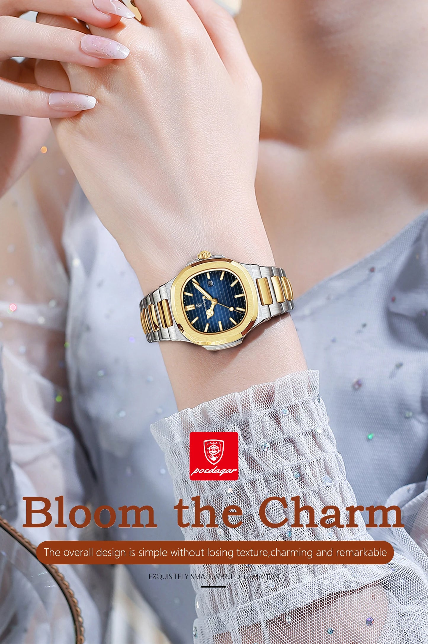Reloj POEDAGAR cuadrado de lujo para mujer, reloj de pulsera resistente al agua con fecha luminosa para mujer, relojes de cuarzo de moda de acero inoxidable para mujer