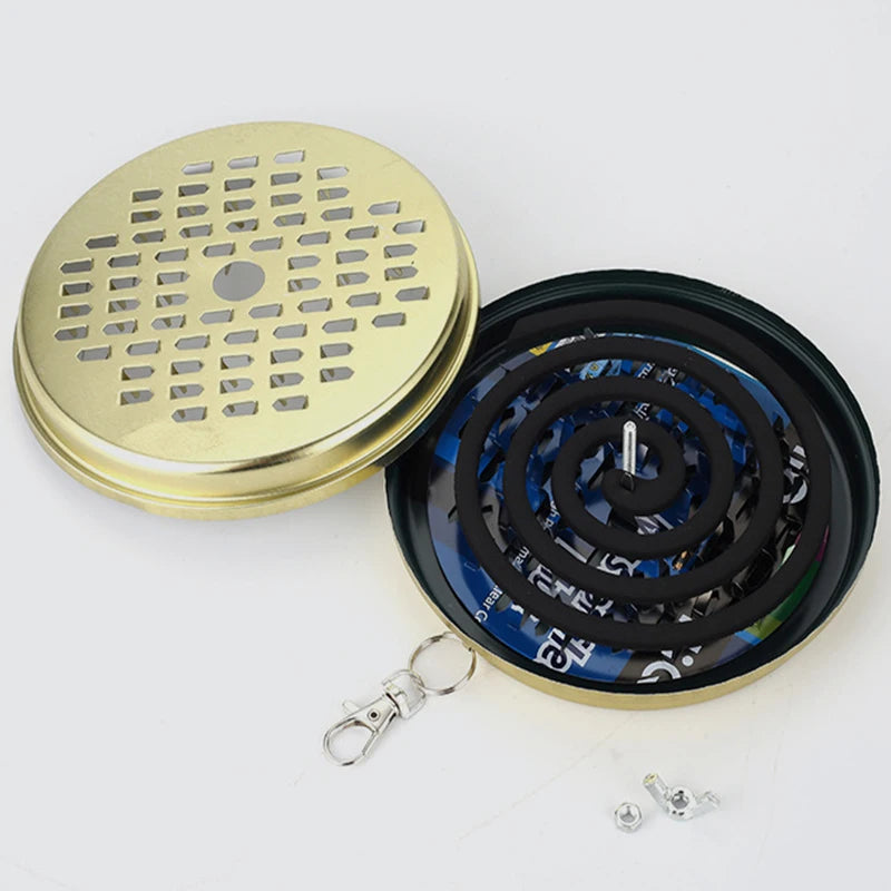 Soporte portátil para bobina de mosquitos, caja de incienso colgante, bandeja repelente en espiral ignífuga, para exteriores, interiores, camping, pesca.