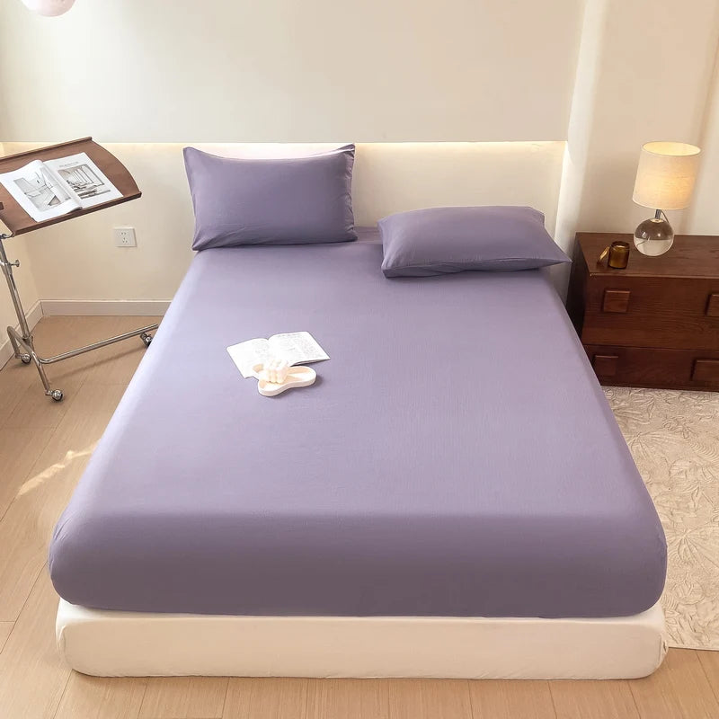 Sábana bajera de algodón lavada con funda de almohada, bandas elásticas, Funda de colchón ajustable antideslizante para cama doble King y Queen