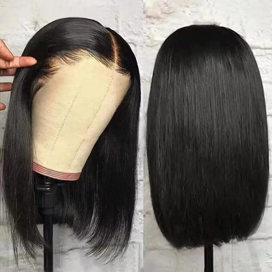 Peluca Bob corto, pelucas frontales de encaje transparente, cabello humano 100%, pelucas Bob rectas, pelucas frontales de encaje 13x4 prearrancadas para mujeres negras