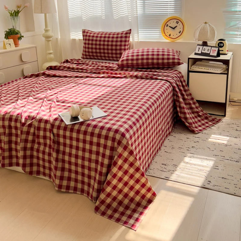 Sábana plana de algodón 100% para cama doble, sábanas superiores lisas de Color sólido, sábanas planas individuales/Queen/King, sábanas de lino para el hogar