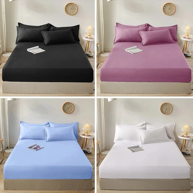 Sábana bajera 100% de algodón con banda elástica, Funda de colchón de Color sólido para cama individual doble King Queen 140/150/160/180x200