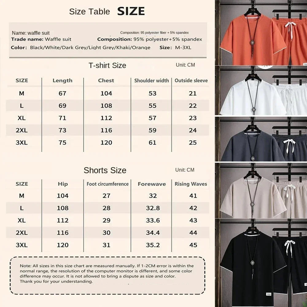 2025 Conjunto elegante de camiseta y pantalones cortos informales para hombre, traje deportivo, conjunto de gofres de verano suelto y cómodo para hombre