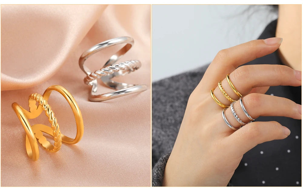Skyrim-anillos de acero inoxidable para mujer, corazÃ³n geomÃ©trico, estÃ©tico, ajustable, abierto, joyerÃ­a de fiesta, regalos al por mayor
