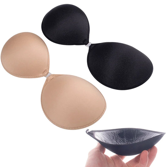 Sujetador Push Up Invisible para mujer, autoadhesivo de silicona, cierre frontal, piel negra pegajosa, sin espalda, sin tirantes, sin costuras