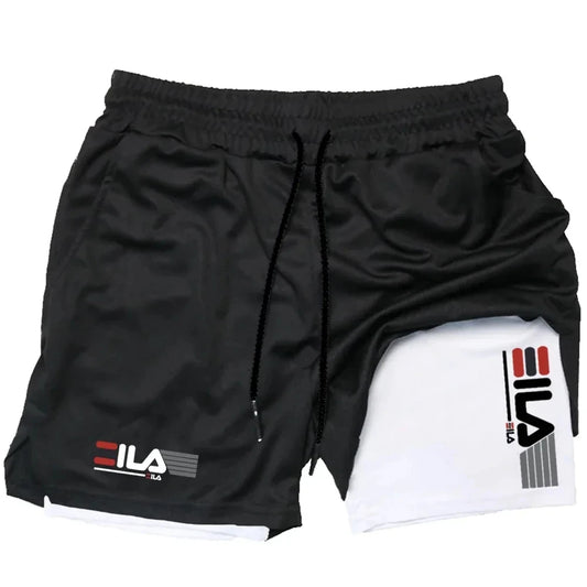 Pantalones cortos deportivos dos en uno para hombre, ropa deportiva transpirable e informal de secado rÃ¡pido, de doble capa, para correr, M-3XL