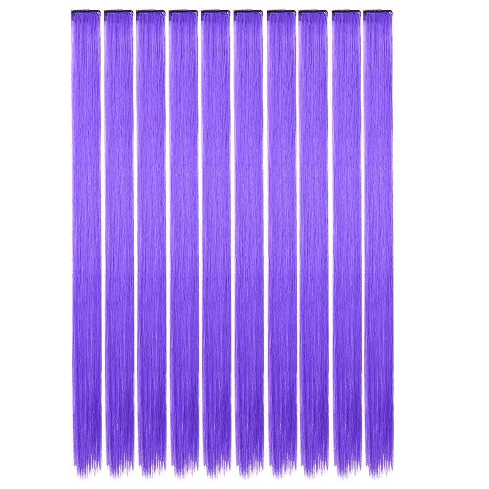 10 unids/pack de extensiones de cabello con Clip para fiesta de colores para niÃƒÂ±as, postizos sintÃƒÂ©ticos de pelo liso de 22 pulgadas de colores Omber