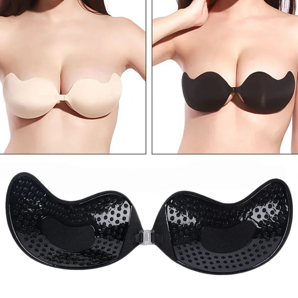 Sujetador adhesivo Invisible sin tirantes para mujer, sin tirantes Sujetador Push Up, lencería de silicona sin costuras, cubiertas para pezones, Bralette, ropa interior