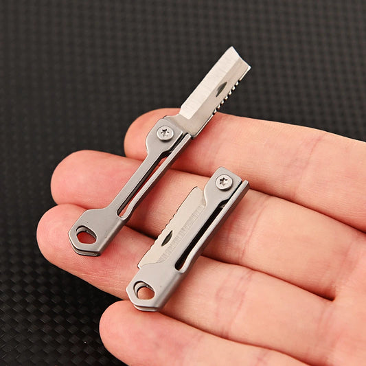Suministros para acampar al aire libre, cuchillo plegable de acero inoxidable, Mini cuchillo de bolsillo multifunción con cabeza cuadrada, llavero colgante, 1 ud.