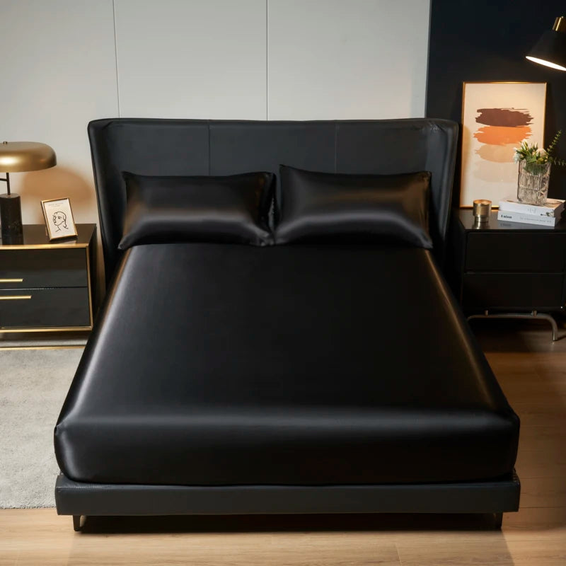 UPzo 100% poliéster 1 Uds. Sábana bajera con superficie satinada (sin funda de almohada) banda elástica alrededor de la funda de colchón sábana para cama King