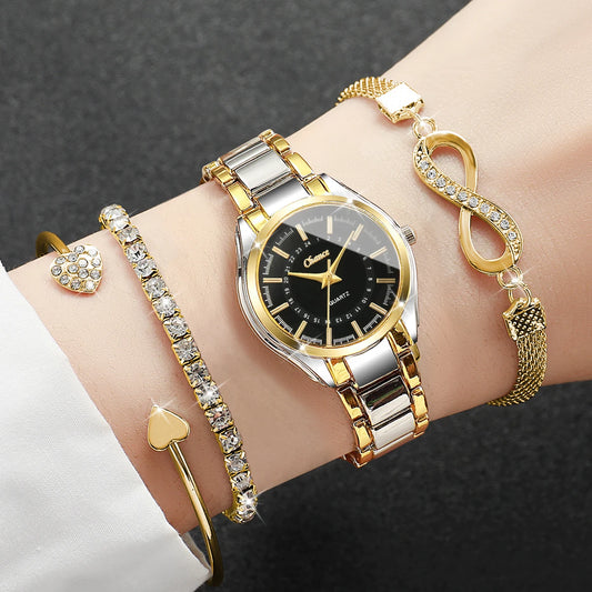 4 unids/set de relojes de Mujer con esfera pequeña a la moda, Reloj de pulsera de cuarzo analógico de lujo para Mujer, conjunto de pulseras, Reloj para Mujer (sin caja)