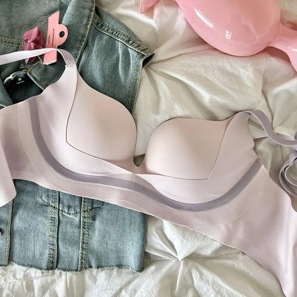 Sujetador ajustado inalámbrico con escote en V profundo, sujetador sin costuras a prueba de golpes para mujer, lencería antiflacidez, ropa interior push-up para niñas