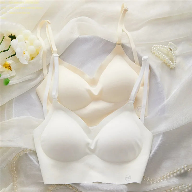 Sujetadores acolchados sin costuras ultrafinos para mujer, ropa interior de seda de hielo, lencería Sexy de pecho pequeño, Push Up, Tops de tubo Sexy, sujetador íntimo