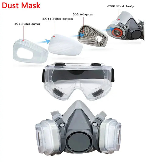 MÃƒÂ¡scara de Gas y polvo 6200, media cara con filtros de partÃƒÂ­culas 5N11, juego de gafas para trabajo Industrial, pintura en aerosol, molienda de decoraciÃƒÂ³n Ã¯Â»Â¿