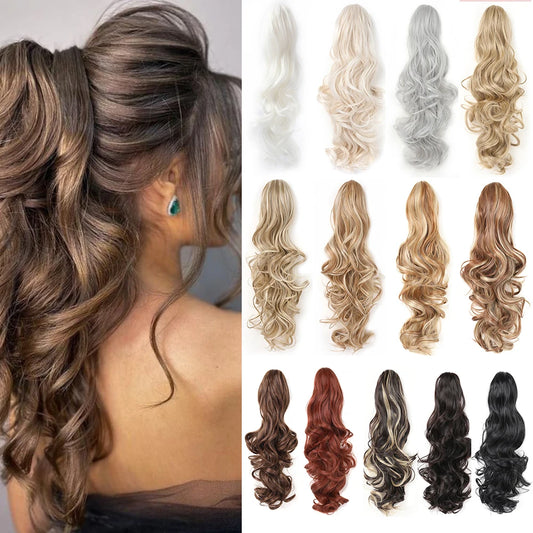 ExtensiÃƒÂ³n de cola de caballo, pinza sintÃƒÂ©tica en postizo, extensiones de cabello de cola de caballo onduladas y rizadas, peluca larga de cola de caballo para mujer