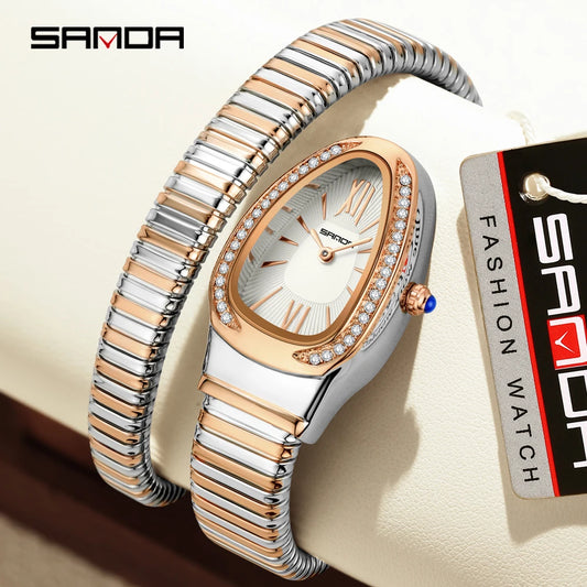 SANDA, superventas, 1151 reloj de mujer de gama alta con incrustaciones de diamantes en forma de serpiente, reloj de cuarzo de lujo ligero con temperamento Retro para mujer