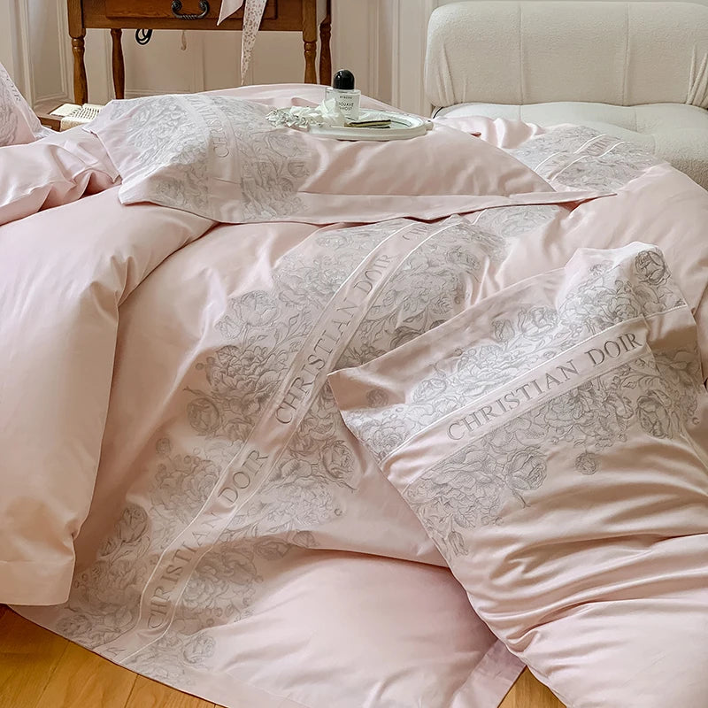 Juego de cama de algodón de grapa larga de 100 unidades, funda nórdica bordada con patrones de flores y plantas, Sábana bajera tamaño Queen TwinFull
