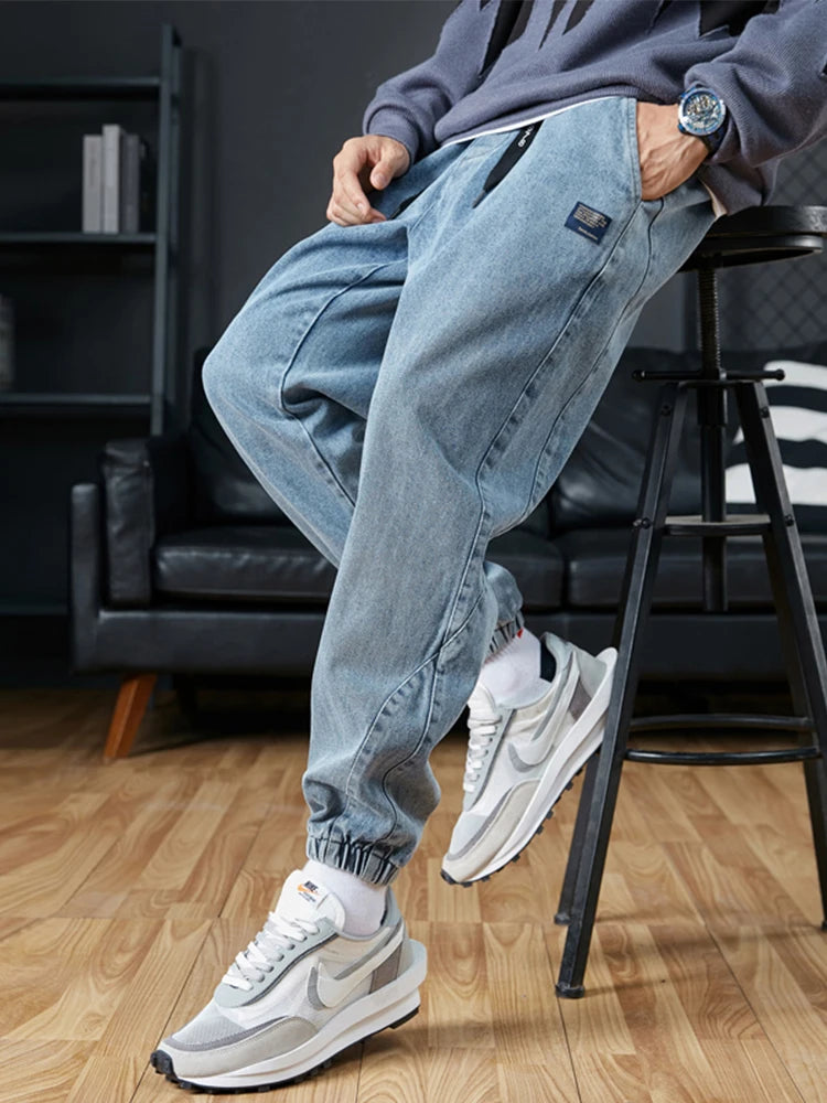 Pantalones vaqueros para correr de talla grande para hombre, ropa de calle 6XL 7XL 8XL, pantalones Cargo de mezclilla informales en negro y azul, pantalones vaqueros cÃ³nicos de algodÃ³n elÃ¡sticos, pantalones holgados
