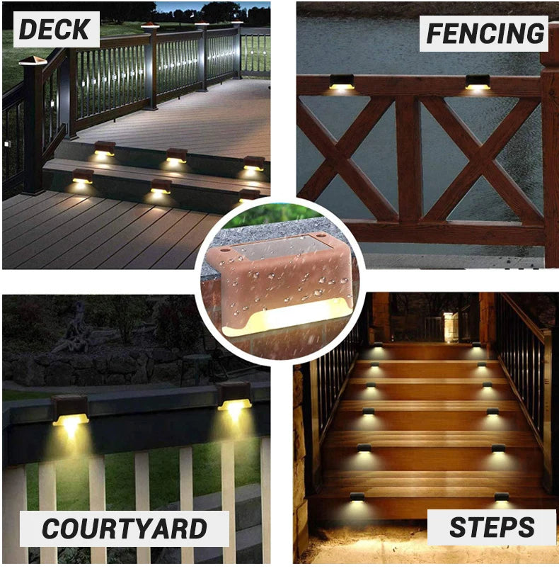 1/4/8/12/Uds luces LED solares luz de jardÃƒÂ­n al aire libre lÃƒÂ¡mpara de cubierta luz Solar de escaleras lÃƒÂ¡mpara de paso Solar impermeable decoraciÃƒÂ³n de jardÃƒÂ­n y Patio