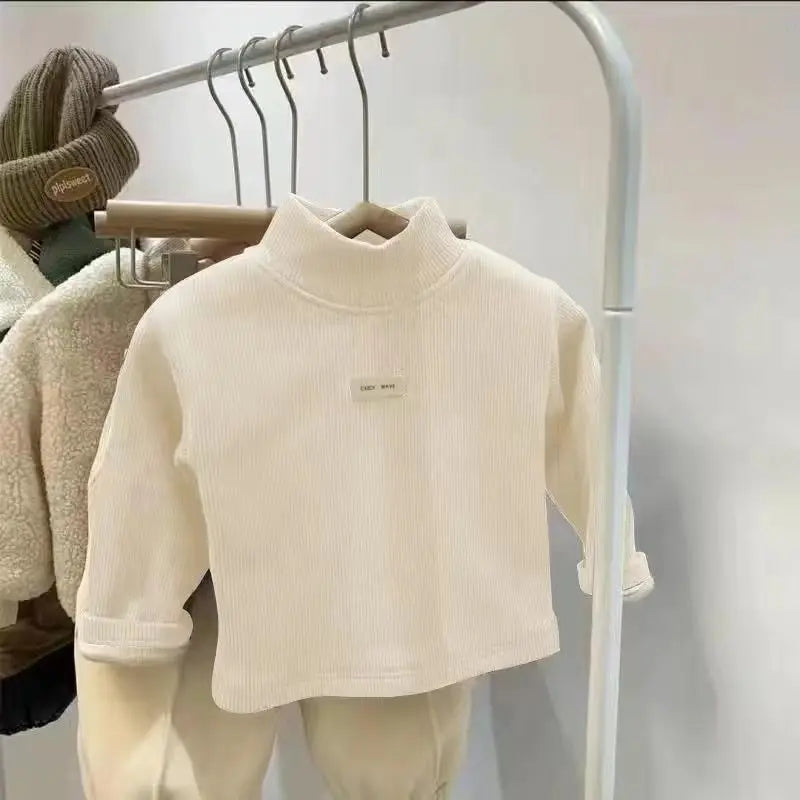 Jersey de cuello medio alto para otoño e invierno para niños, camisa inferior de manga larga, ropa para niños y niñas, Tops