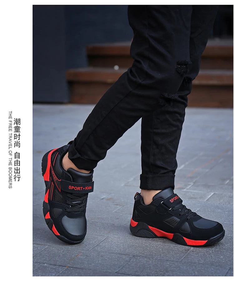 Zapatos para niños, zapatillas deportivas escolares de cuero de moda para niños, tenis, informales, para caminar, correr, antideslizantes, talla 28-39