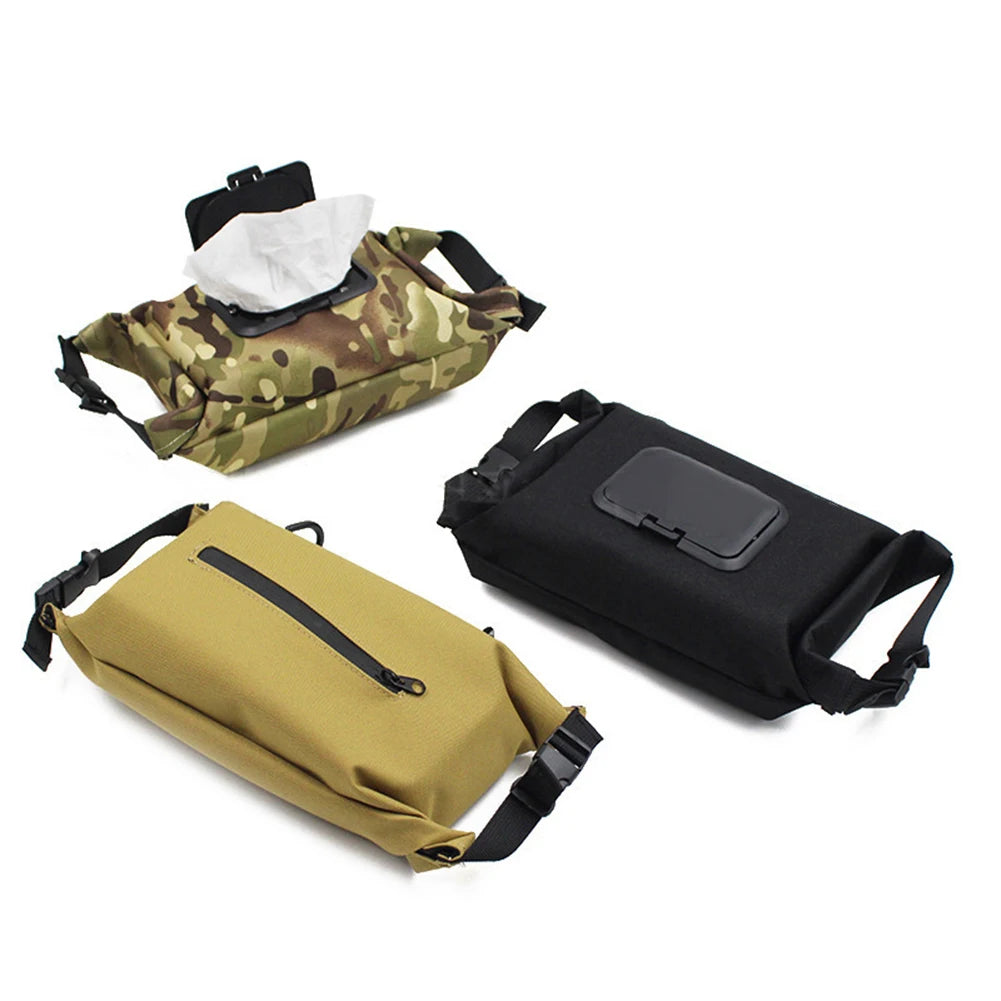 Caja de pañuelos húmedos para exteriores, dispensador de toallitas húmedas de papel de lona, almacenamiento colgante para accesorios de Camping al aire libre