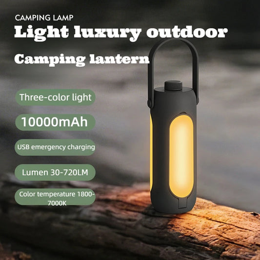 Linterna Multifuncional de Camping + Power Bank - 10000mAh Recargable USB-C, 3 Colores con Dimerización Continua, Panel Plegable & Cargador de Emergencia, para Camping/Senderismo