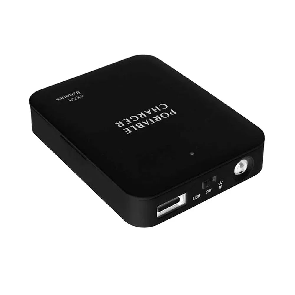 Cargador portátil 4 AA, Banco de energía de batería USB, luz LED, cargador de emergencia para acampar al aire libre para teléfono, montañismo, senderismo