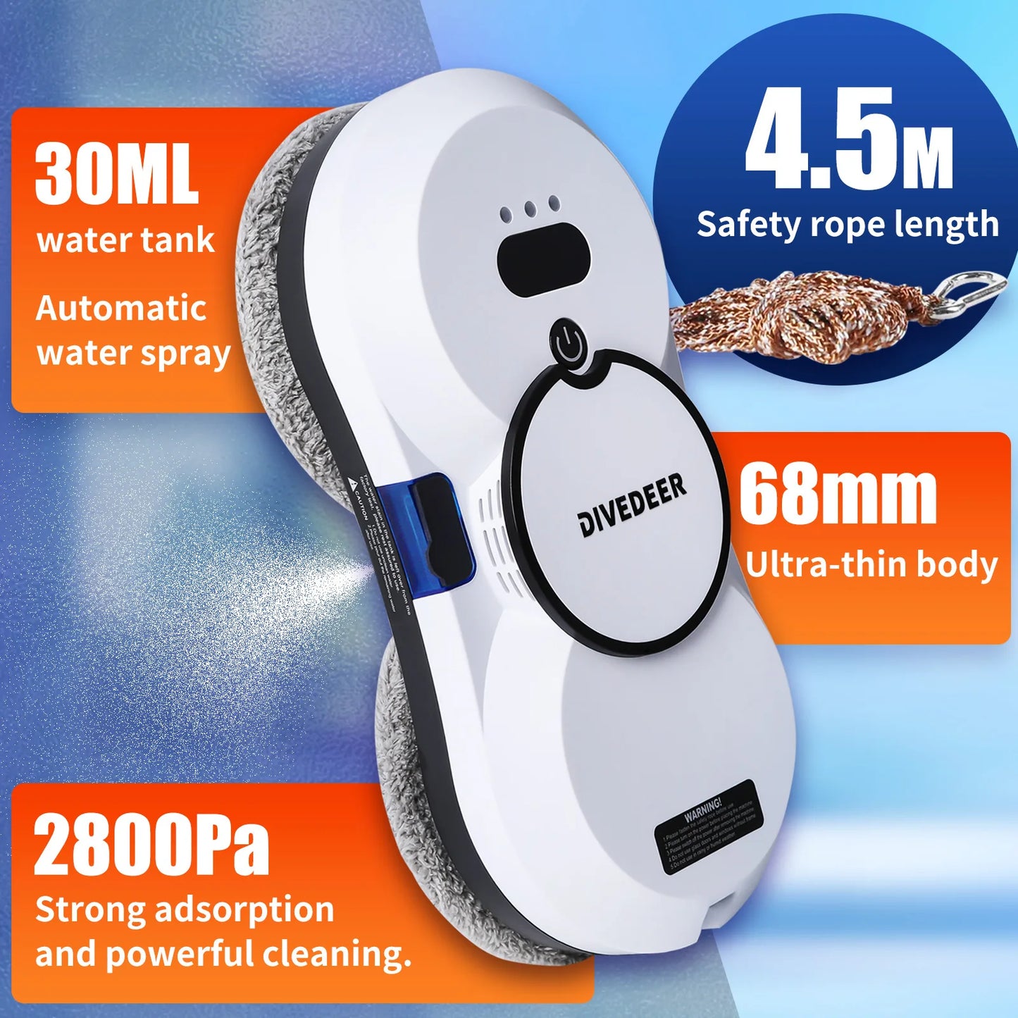 DIVEDEER Robot de limpieza de ventanas con pulverizador de agua, limpiador de vidrio con motor sin escobillas de doble cara inteligente de gran altura, tipo spray