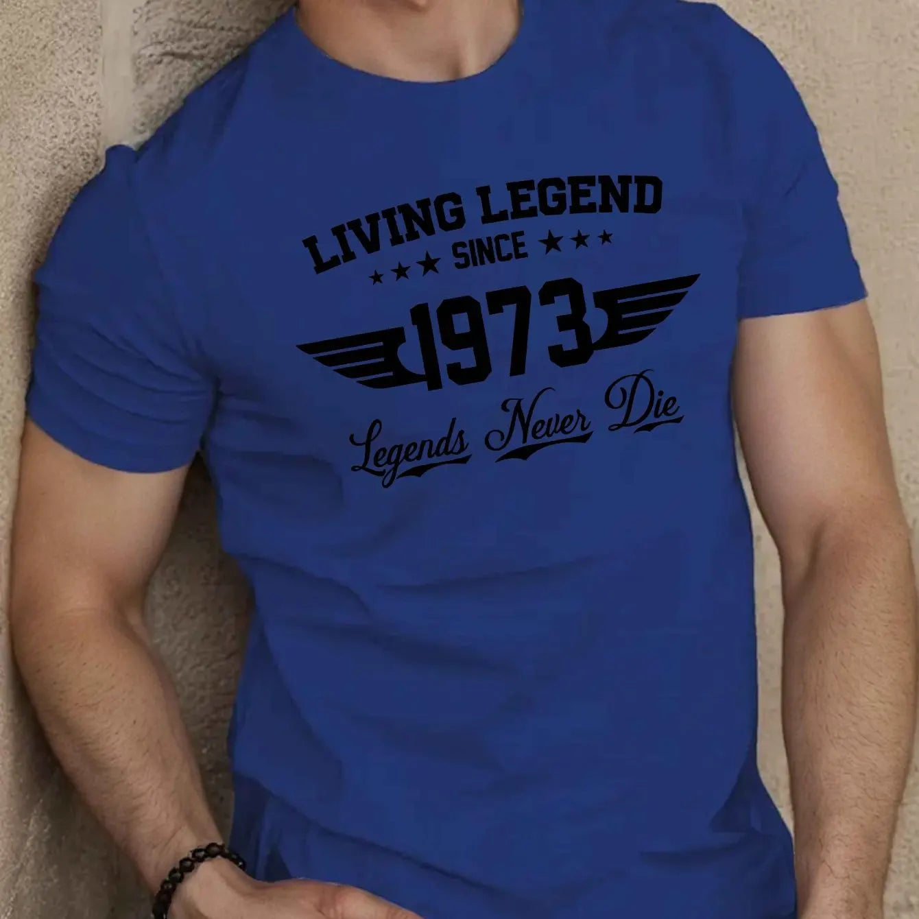 Verano de los hombres 100 algodÃ³n casual suelto de talla grande DESDE 1973 patrÃ³n impreso deportes cÃ³modo cuello redondo Camiseta de manga corta