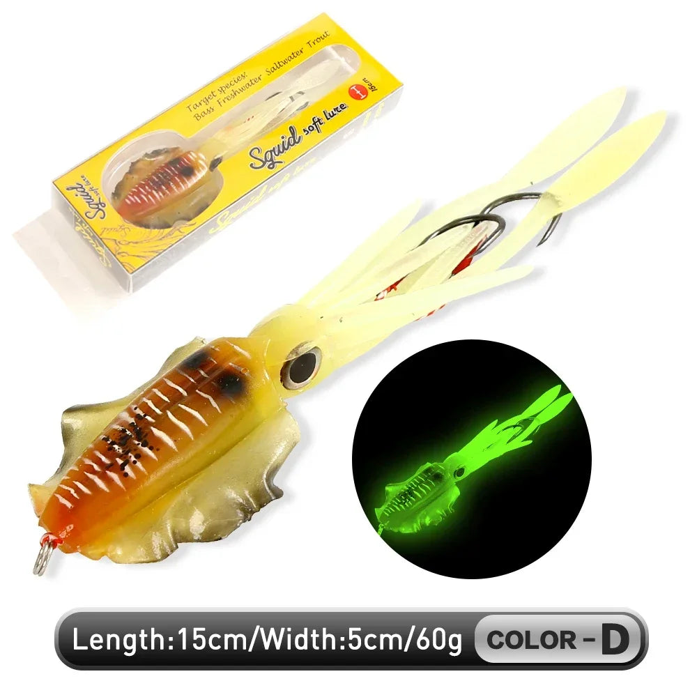 ZUKIBO-cebo de calamar suave para pesca, seÃ±uelo de pesca con curricÃ¡n, plantillas con cabeza de pulpo, plantilla de calamar UV luminosa de 60g para pesca en barcos de aguas profundas, cebo Wobblers