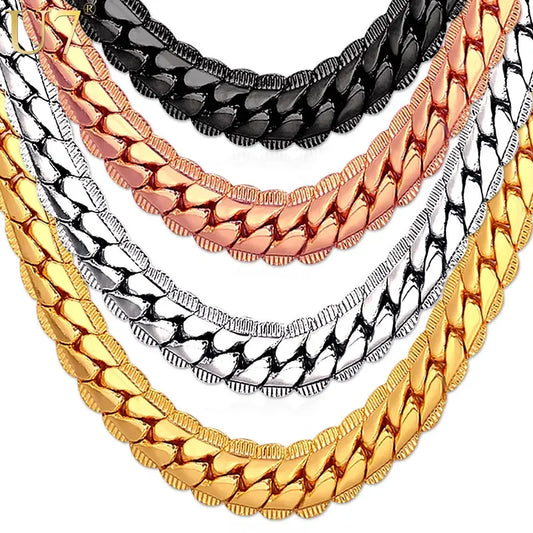 U7 6mm 9mm collares de cadena de serpiente gruesa Color dorado collar de eslabones de tono negro para hombres mujeres 6/9mm 18-30 pulgadas joyerÃƒÂ­a Unisex