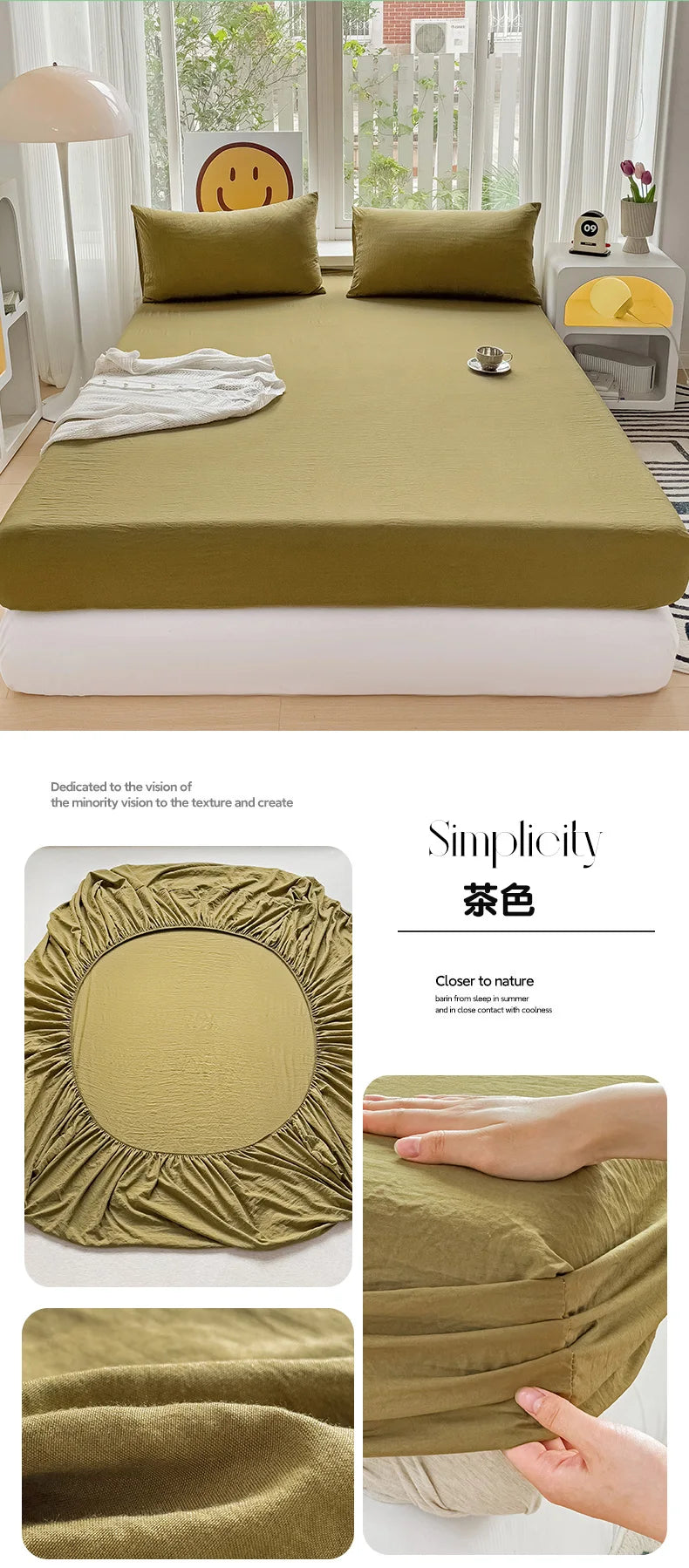 Sábana bajera de algodón lavada con bandas elásticas, funda de colchón ajustable antideslizante para cama doble King Queen 90x200 150x200 180