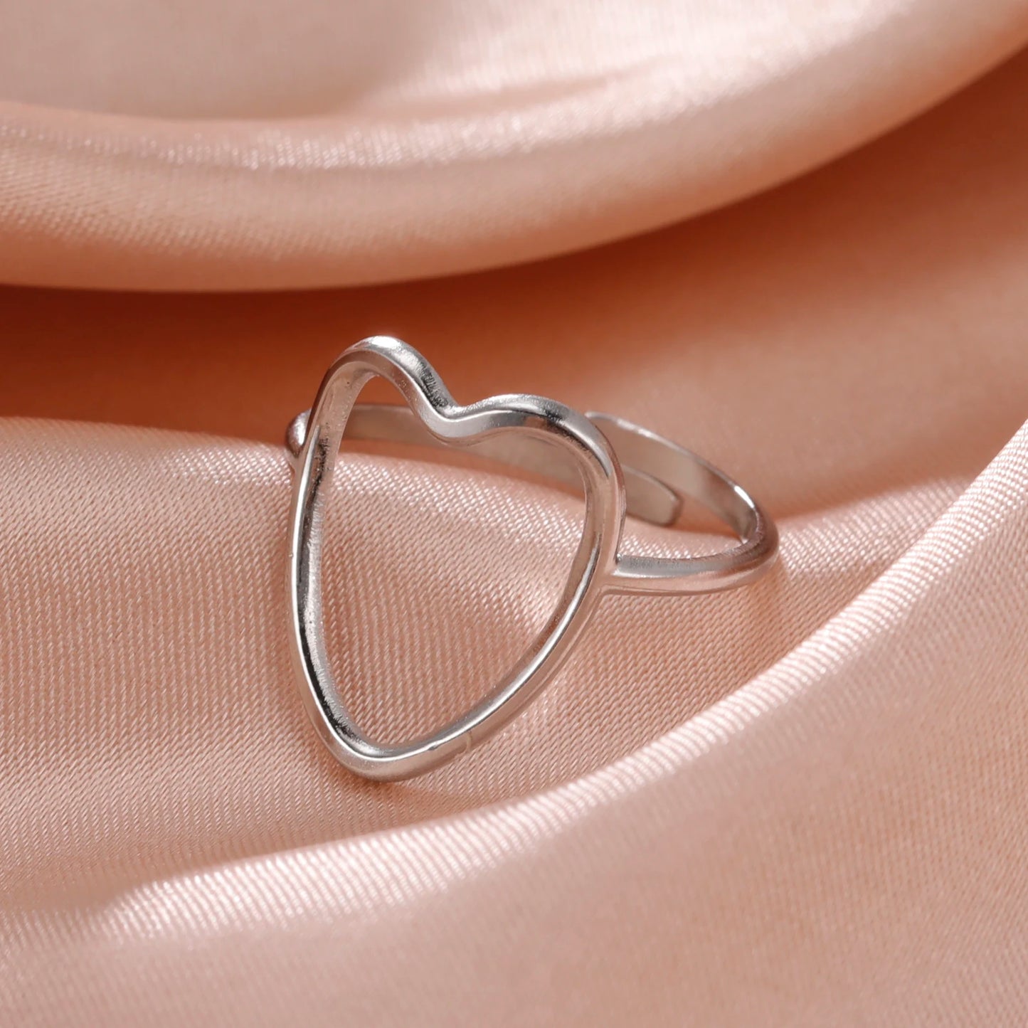 Skyrim-anillos de acero inoxidable para mujer, corazÃ³n geomÃ©trico, estÃ©tico, ajustable, abierto, joyerÃ­a de fiesta, regalos al por mayor