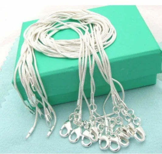 Lote de 10 Uds. De Plata de Ley 925, 16/18/20/22/24/26/28/30 pulgadas, collar de cadena de serpiente de 1mm para mujer y hombre, joyería de moda