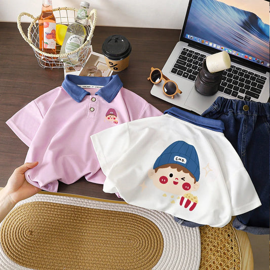 Polos de verano para niños, camiseta de manga corta con estampado para niñas, camiseta informal holgada para chico y niño