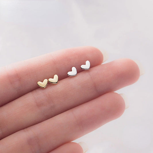 100% Plata de Ley 925 auténtica minimalista a la moda, Mini pendientes pequeños con forma de corazón de amor para mujeres, estudiantes y adolescentes, regalo de joyería