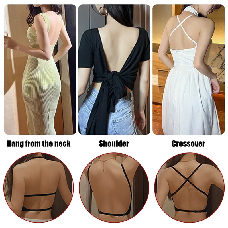 Sujetador Invisible de realce con espalda descubierta para mujer, sujetadores sexys de corte bajo, ropa interior de boda con espalda abierta, lencería sin costuras 2024