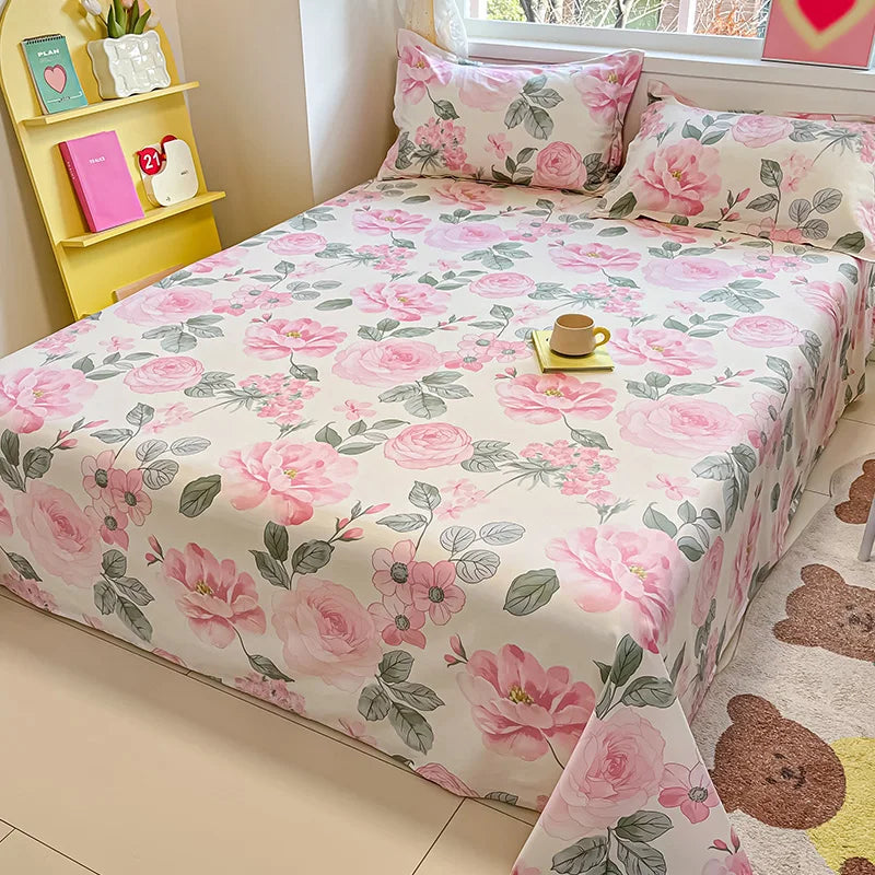 Sábana de algodón 100% con estampado de flores, sábanas dobles para niñas y niños, ropa de cama individual Queen King Size, 1 Uds.