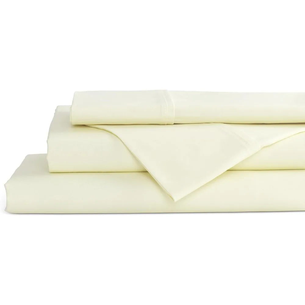 Sábanas de percal 100% algodón tamaño Queen, crema, bolsillo profundo, juego de 4 piezas: 1 sábana bajera plana, 1 bolsillo profundo y 2 fundas de almohada,