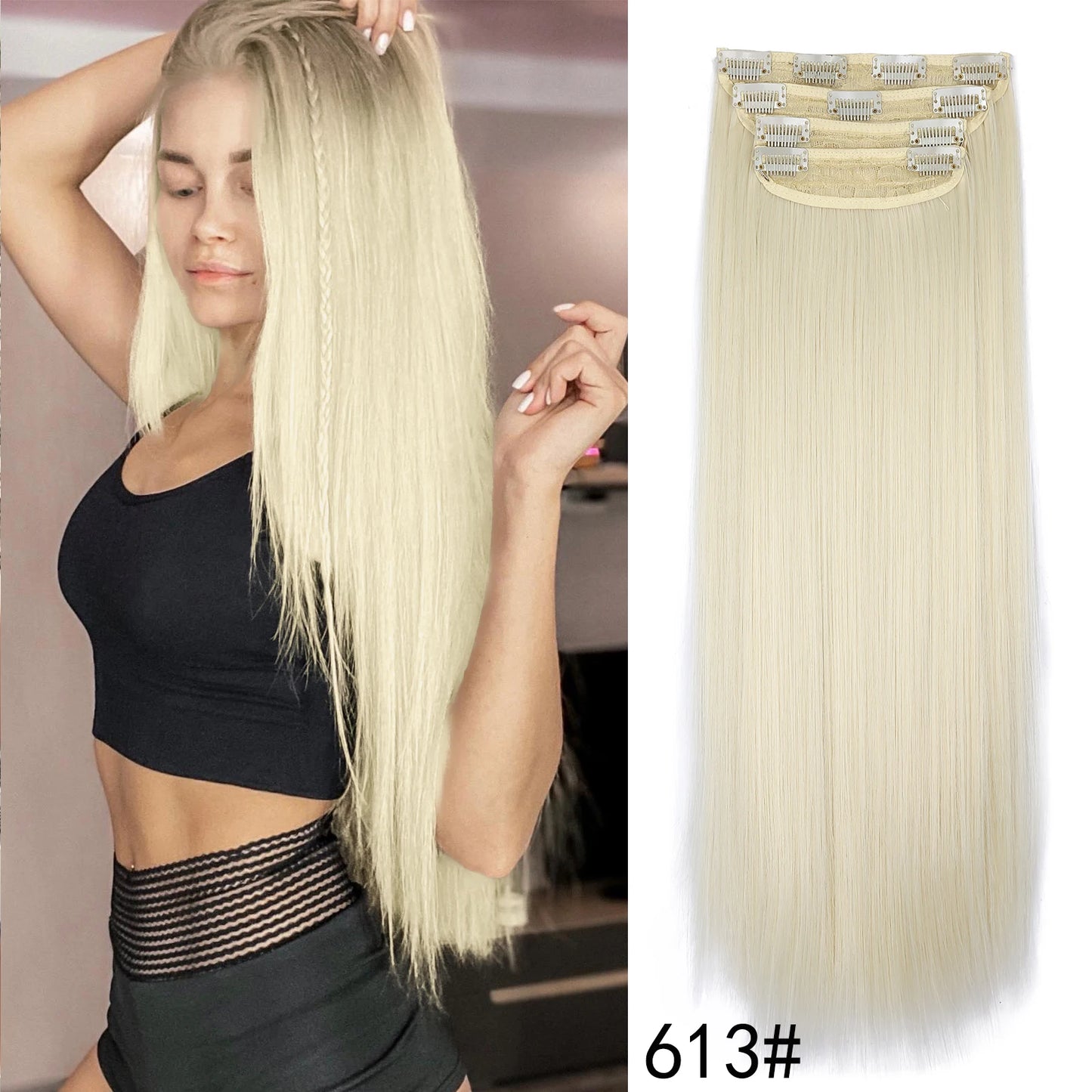 4 unids/set 20 pulgadas Clip de pelo sintÃ©tico en postizos gruesos y largos ondulados para mujeres extensiones de cabello sintÃ©tico de cabeza completa postizos ombrÃ©